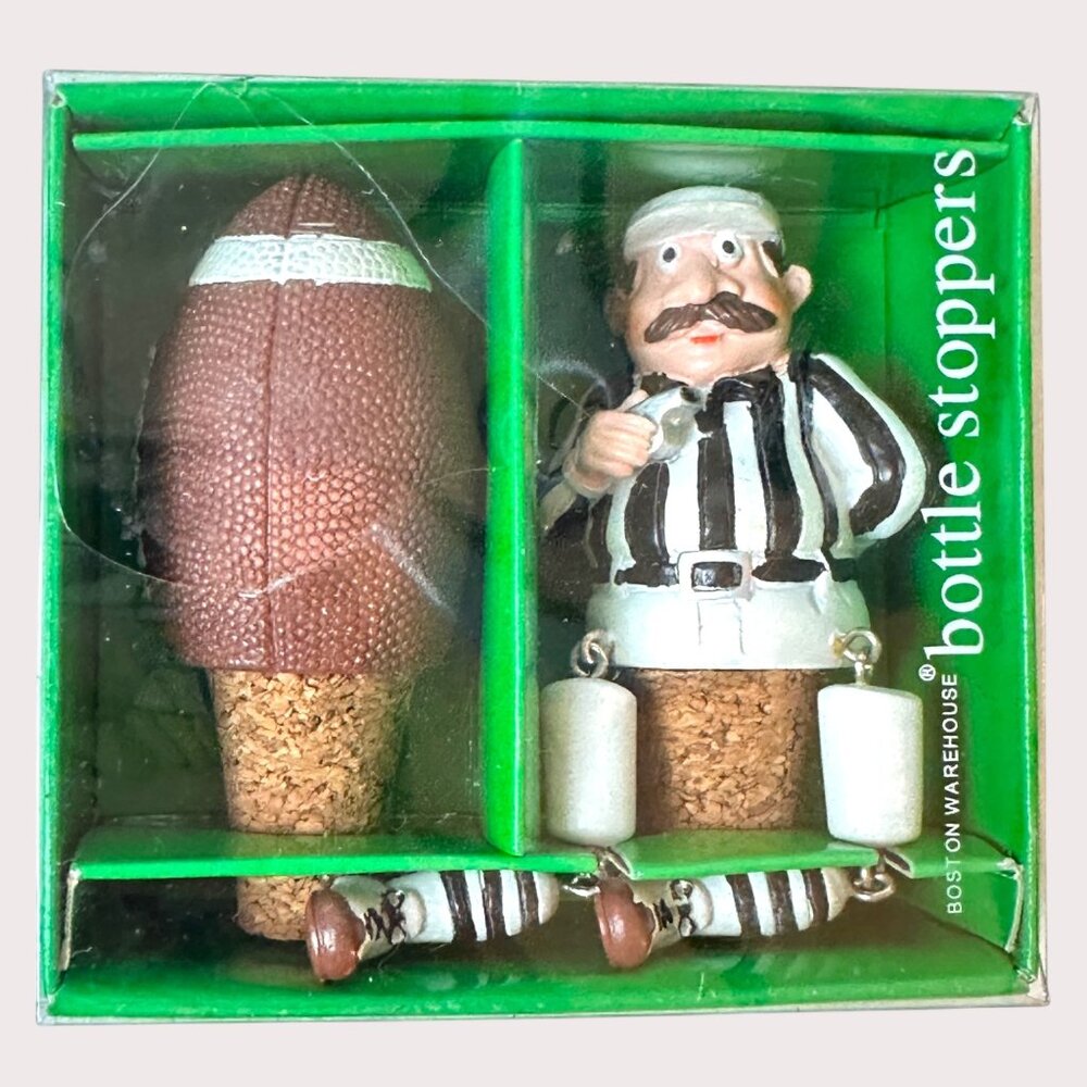 Touchdown Football & Referee Bottle Stoppers Set By Boston Warehouse, NOS, Uniqu